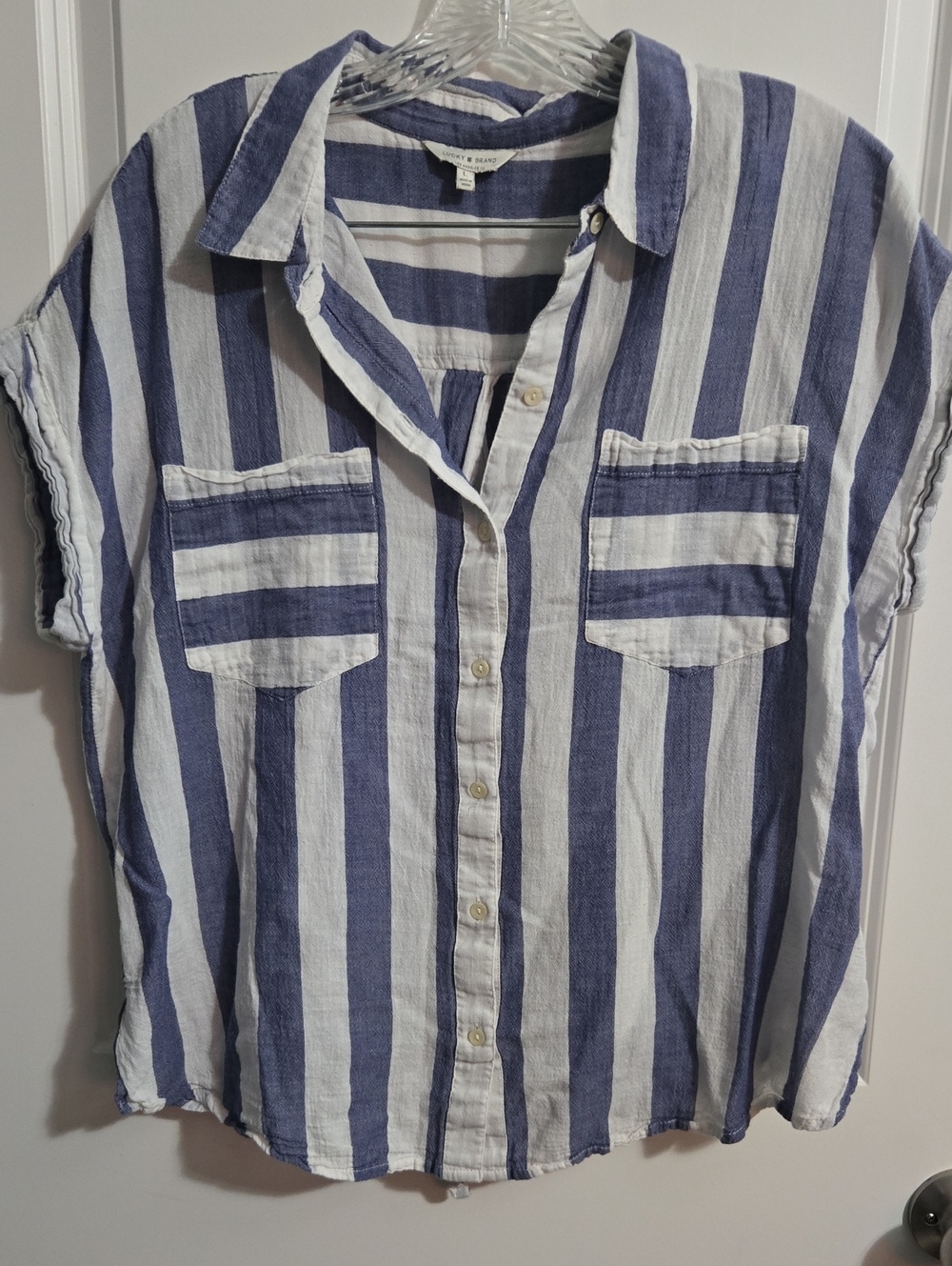 Lucky Brand Navy & White Striped Button Shirt